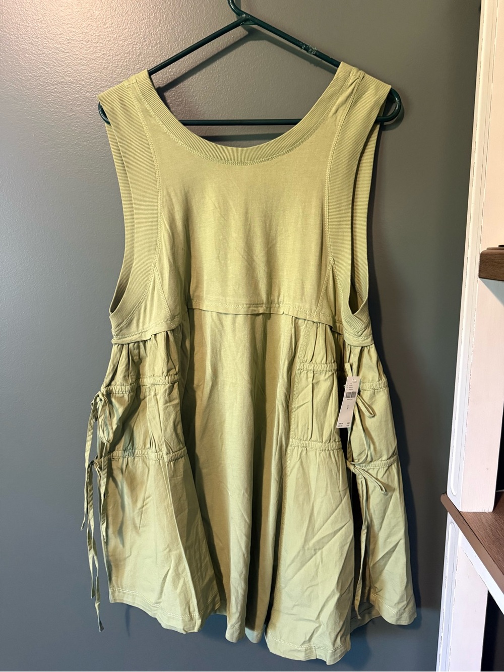 Anthropologie Olive Green Sleeveless Swing Dress with Pockets